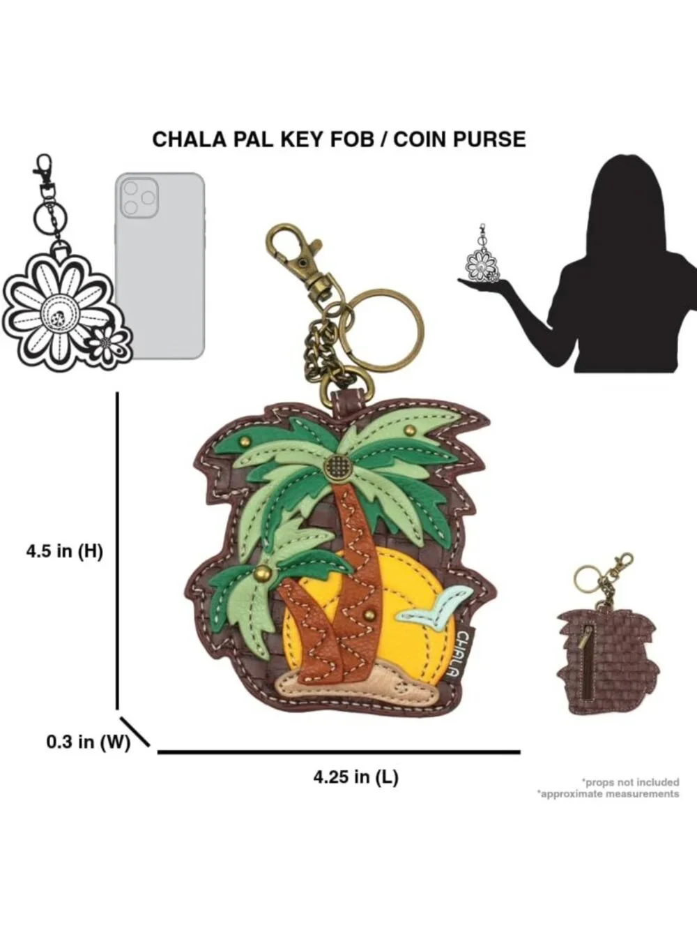 Decorative Key Fob & Coin Purse Accessory - Palm Tree Design, Plant Life